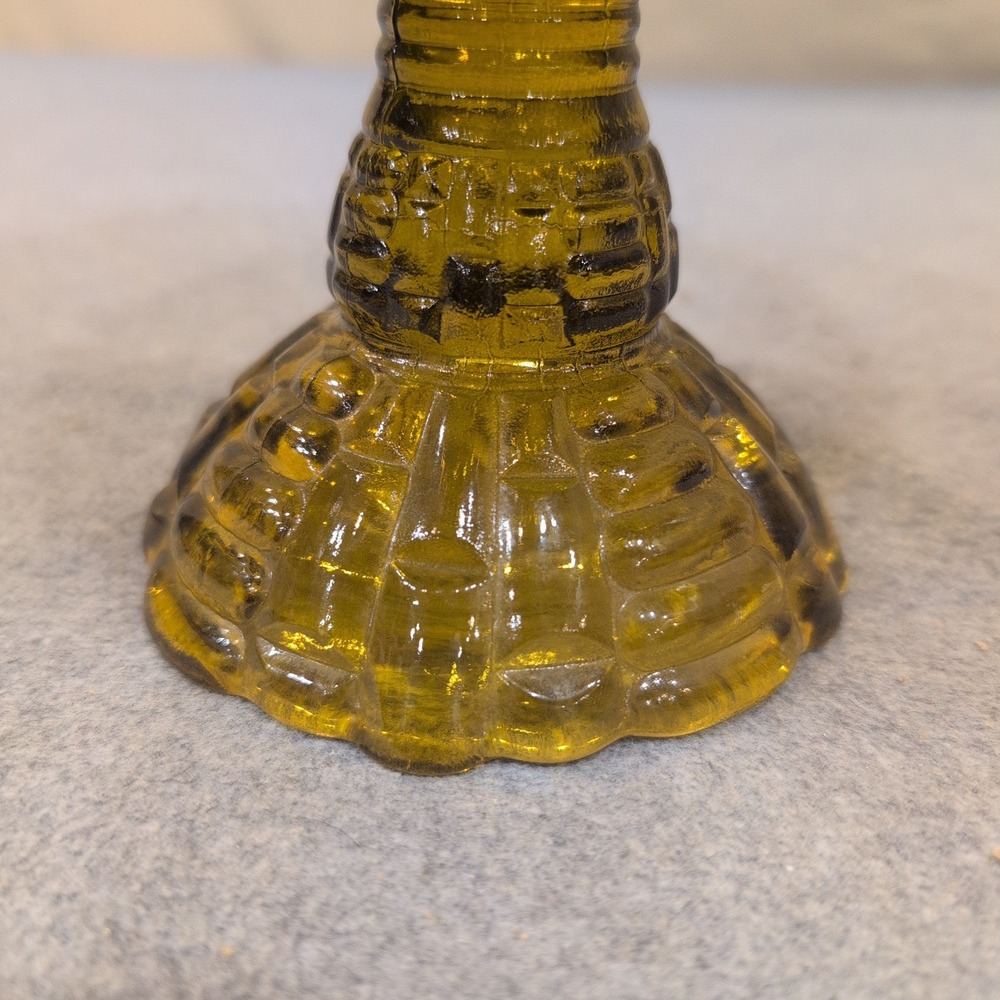 Vintage Olive Green Glass Compote Basketweave Scalloped Pedestal Candy Dish - Picture 4 of 8